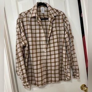 Stylish Brown and White Plaid Button-Down Shirt
